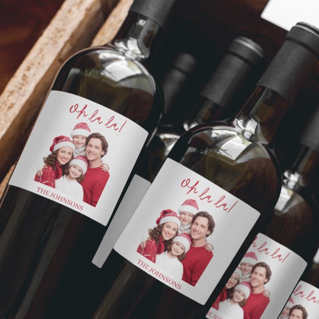Oh La La Personalized Photo Christmas Wine Label (Creator Uploaded)