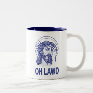 Oh Lawd Funny Jesus Two-Tone Coffee Mug