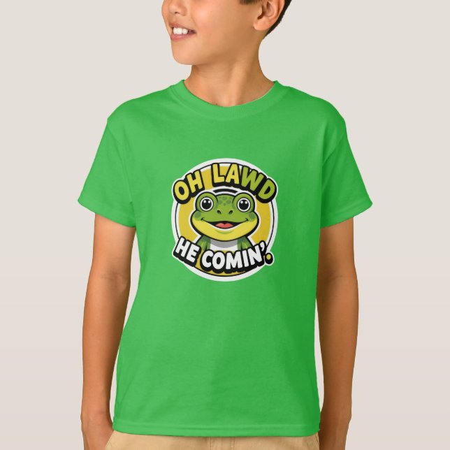 Oh Lawd He Comin’ Funny Frog T-Shirt (Front)