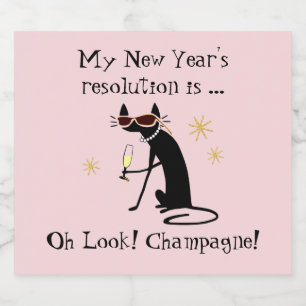 Oh Look! Champagne! New Year's Cat Sparkling Wine Label