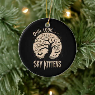Oh Look Sky Kittens Halloween Funny Bats Lover Ceramic Ornament