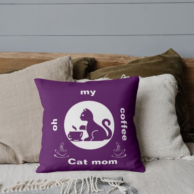 Oh My Coffee Cat Mum Funny Cute Modern Cool Black Cushion (Creator Uploaded)