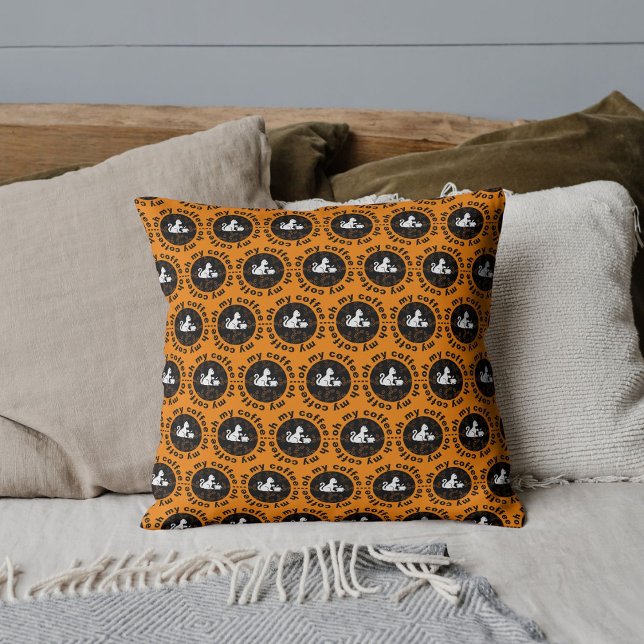 Oh My Coffee Funny Cat Gold Cushion (Creator Uploaded)