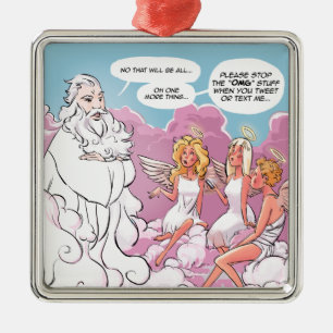 Oh My God (OMG) Angels Text Funny Metal Ornament