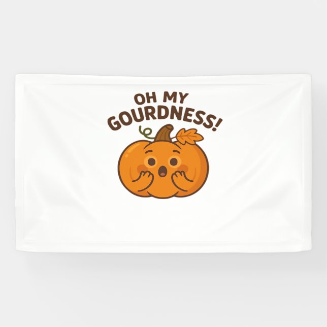 Oh My Gourdness! – Surprised Pumpkin Kawaii Art Cl Banner (Horizontal)
