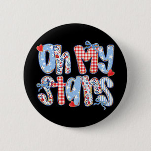 Oh My Stars 4th Of July Preppy Plaid Gingham Patch 6 Cm Round Badge