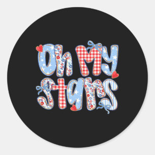 Oh My Stars 4th Of July Preppy Plaid Gingham Patch Classic Round Sticker