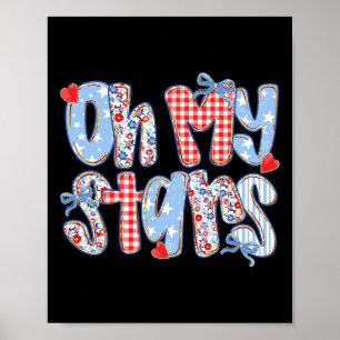 Oh My Stars 4th Of July Preppy Plaid Gingham Patch Poster