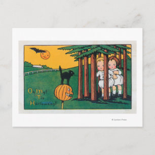 Oh My Tis Halloween Black Cat Scaring Kids Postcard