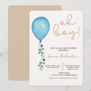 Oh niño beige modernos globos azules bebé invitation