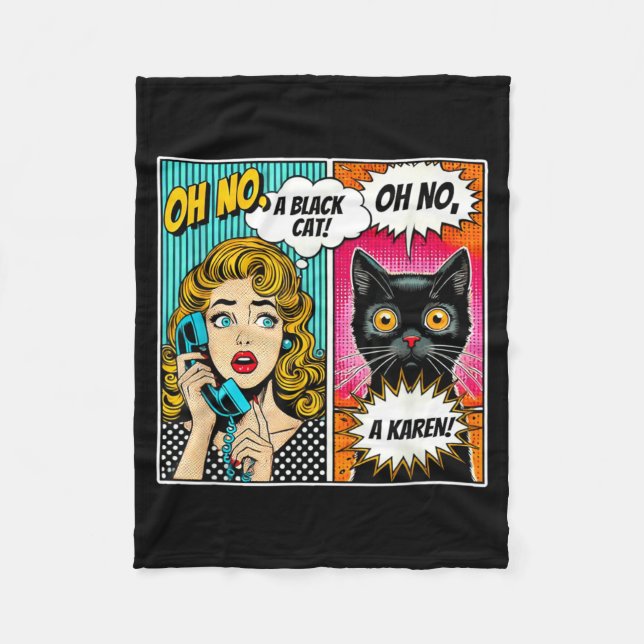 Oh No A Black Cat Funny Comic Cat Lovers Design Fleece Blanket (Front)