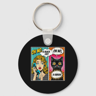 Oh No A Black Cat Funny Comic Cat Lovers Design Key Ring