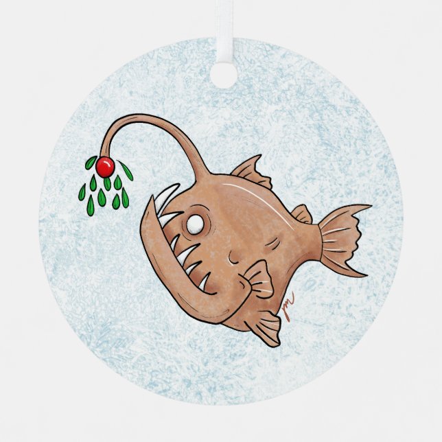 Oh No! Mistletoe Anglerfish Metal Tree Decoration (Front)