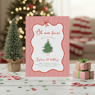 Oh One Fun Christmas Vintage Preppy Bow 1st Invitation