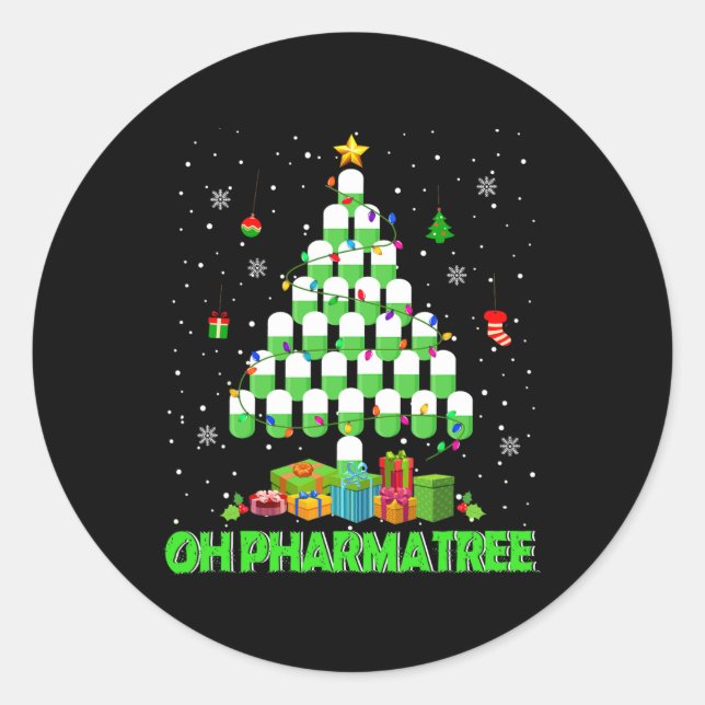 Oh Pharmatree Christmas Tree Pharmacy Medication P Classic Round Sticker (Front)