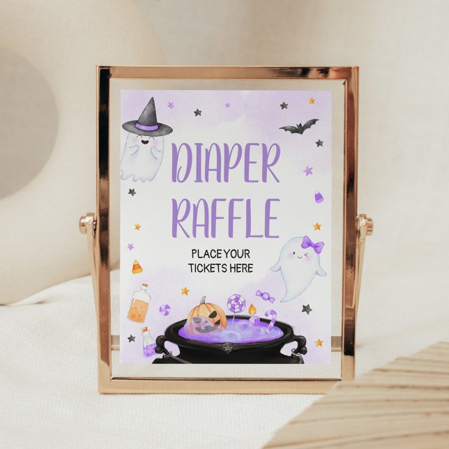 Oh Sheet Boo-y Halloween Baby Shower Diaper Raffle Poster (Purple Oh Sheet Boo-y Ghoul Baby Shower Diaper Raffle Sign)