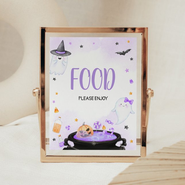 Oh Sheet Boo-y Halloween Baby Shower Food Poster (Purple Oh Sheet Boo-y Ghoul Baby Shower Food Sign)