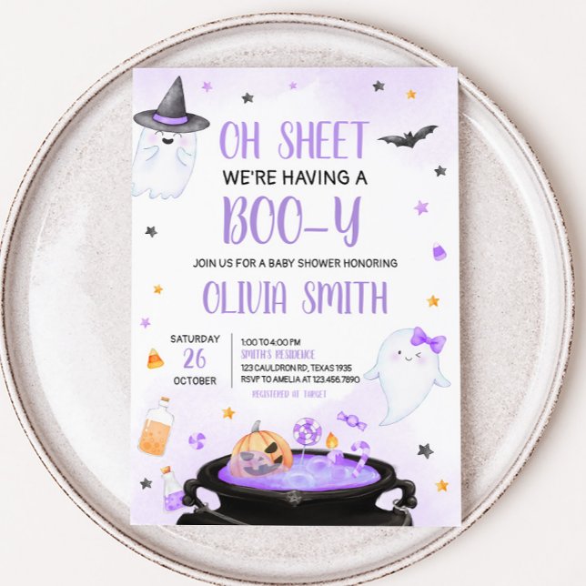 Oh Sheet Boo-y Halloween Baby Shower Invitation (Purple Oh Sheet Boo-y Ghoul Baby Shower Invitation
)