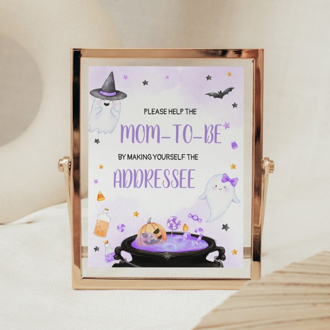 Oh Sheet Boo-y Halloween Envelope Station Poster (Purple Oh Sheet Boo-y Ghoul Baby Shower Envelope Station Sign)
