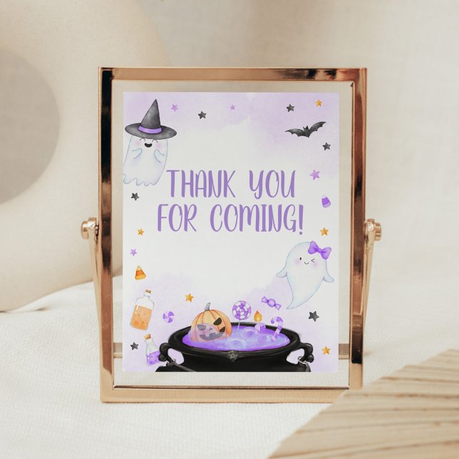 Oh Sheet Boo-y Halloween Thank you for Coming Poster (Purple Oh Sheet Boo-y Ghoul Baby Shower Thank you for Coming Sign)