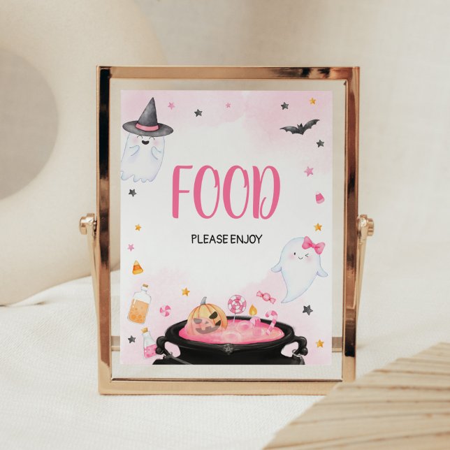 Oh Sheet Ghoul Halloween Baby Shower Food Poster (Pink Oh Sheet Baby Shower Food Sign)