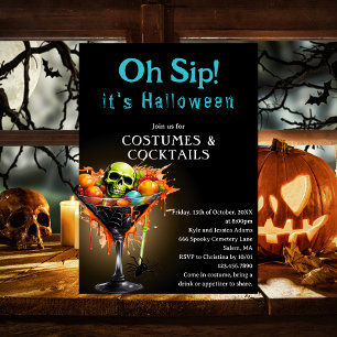 Oh Sip Funny Black Martini Halloween Costume Party Invitation