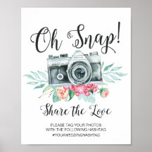 Oh Snap Camera Hashtag Wedding Sign