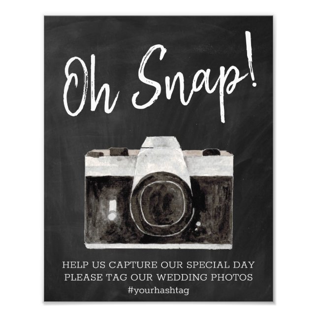 Oh Snap Camera Hashtag Wedding Sign (Front)