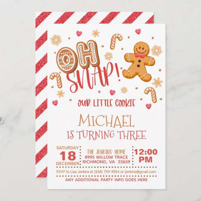 Oh Snap Christmas Birthday Invitation - Boy - WH (Front/Back)