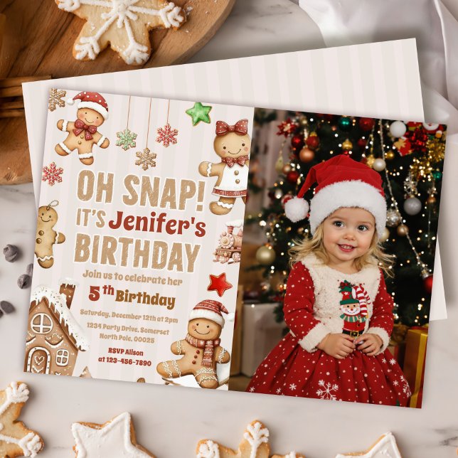Oh Snap Christmas Gingerbread Birthday Photo Invitation (Creator Uploaded)