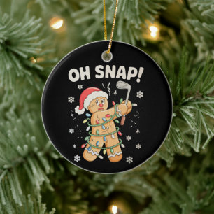 Oh Snap Christmas Gingerbread Cookie Golf Golfer Ceramic Ornament