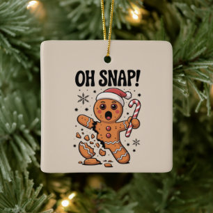 Oh Snap! Christmas Gingerbread Cookie Santa Hat Ceramic Ornament