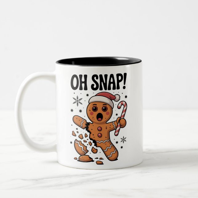 Oh Snap! Christmas Gingerbread Cookie Santa Hat  Two-Tone Coffee Mug (Left)