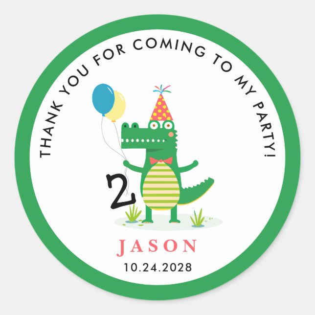 Oh Snap Cute Alligator in Swamp Kids Birthday Classic Round Sticker (Front)