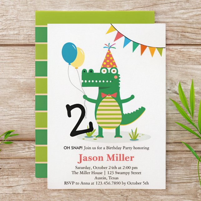 Oh Snap Cute Alligator in Swamp Kids Birthday  Invitation (Creator Uploaded)