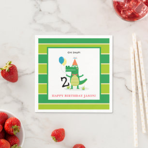 Oh Snap Cute Alligator in Swamp Kids Birthday Napkin