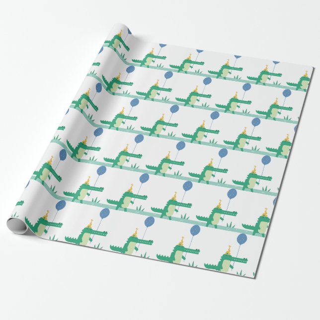 Oh Snap Cute Alligator Kids Birthday Party Wrapping Paper (Unrolled)