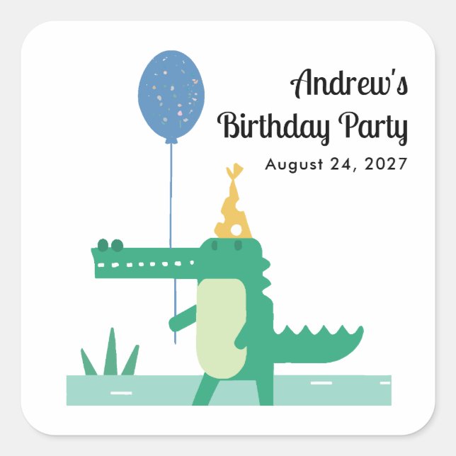 Oh Snap Cute Alligator Kids Birthday  Square Sticker (Front)