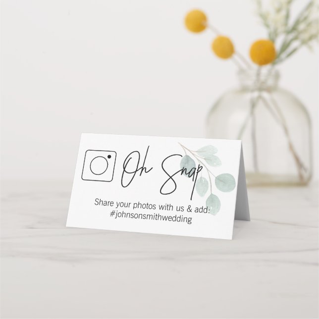 OH SNAP Eucalyptus Folded table card #hashtag (Front)