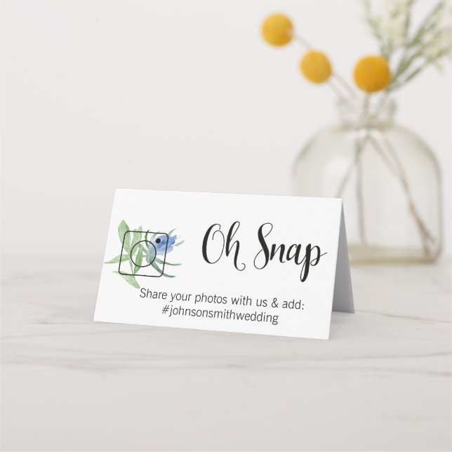 OH SNAP Folded table card #hashtag blue wedding (Front)