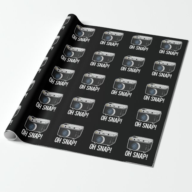 Oh Snap Funny Camera Pun Dark BG Wrapping Paper (Unrolled)