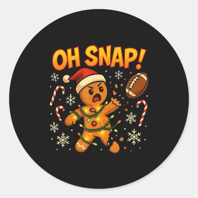 Oh Snap Funny Gingerbread Football Christmas Light Classic Round Sticker (Front)