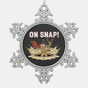 Oh Snap! Funny Gingerbread Man Christmas Golfing Snowflake Pewter Christmas Ornament