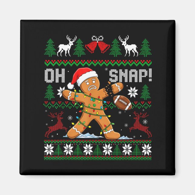 Oh Snap Funny Gingerbread Man Football Christmas P Magnet (Front)