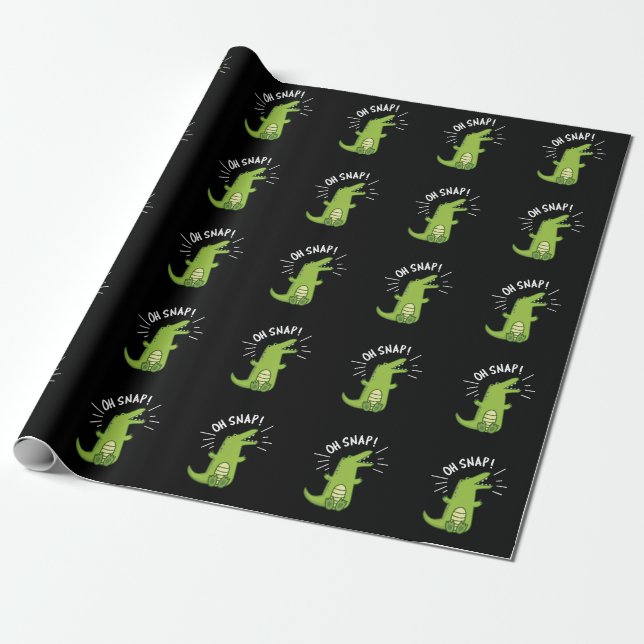 Oh Snap Funny Snapping Crocodile Pun Dark BG Wrapping Paper (Unrolled)