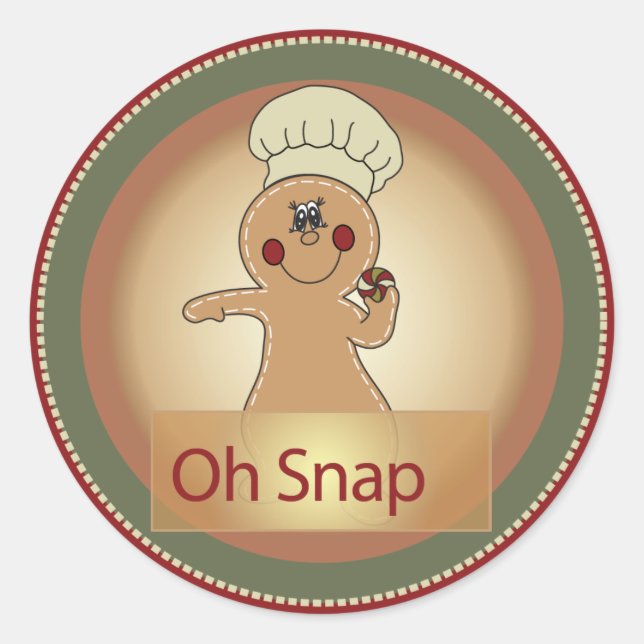 Oh Snap Gingerbread Christmas Classic Round Sticker (Front)