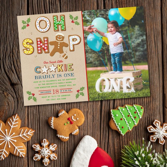 Oh Snap! Gingerbread Cookie Any Age Birthday Photo Invitation (Creator Uploaded)