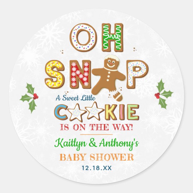 Oh Snap! Gingerbread Cookie Baby Shower Classic Round Sticker (Front)