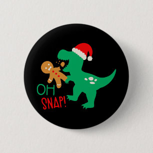 Oh Snap Gingerbread Dinosaur Santa Christmas Funny 6 Cm Round Badge