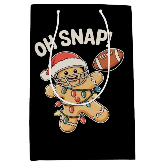 Oh Snap Gingerbread Football Christmas Xmas Sports Medium Gift Bag (Front)